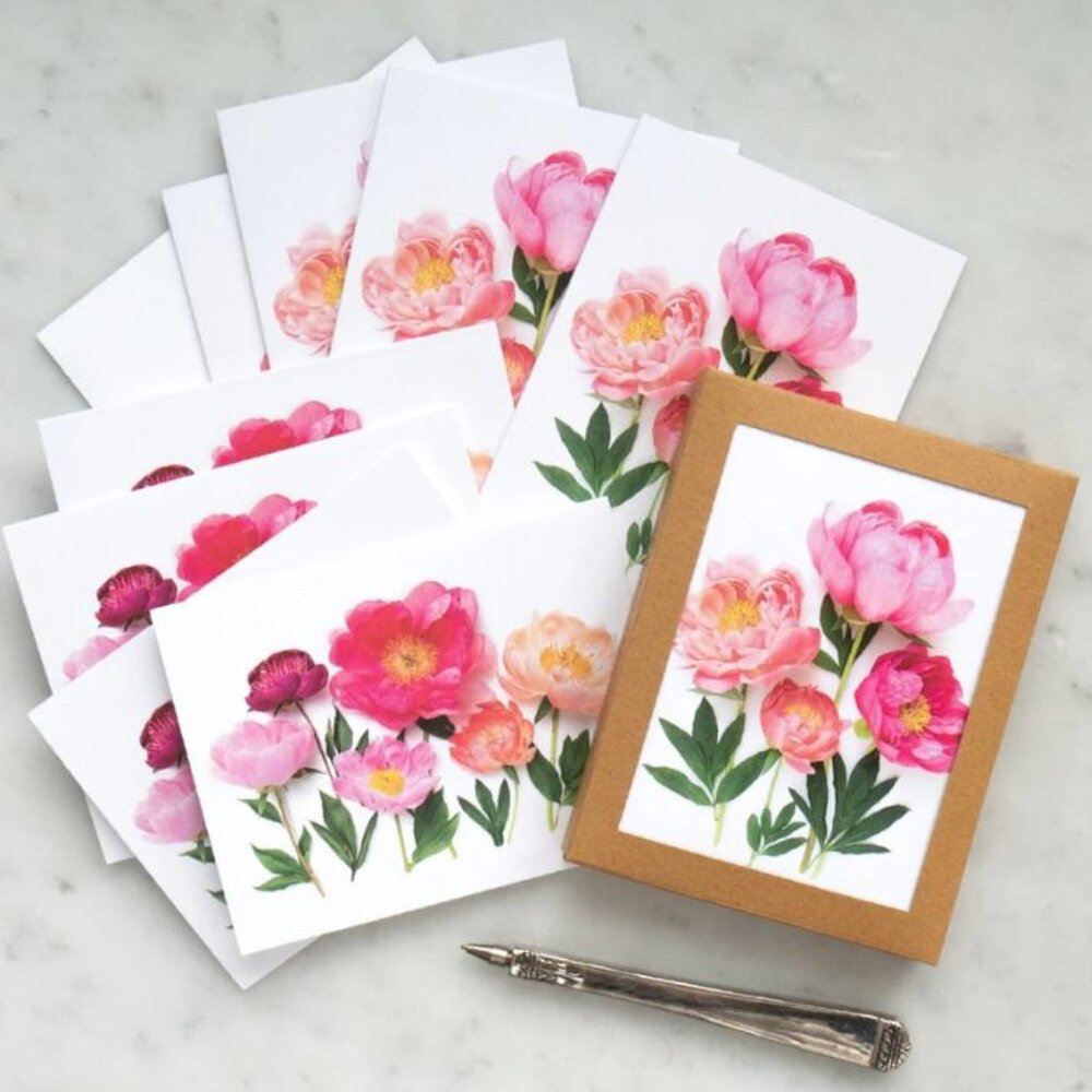 NIP SET 8 BOTTLE BRANCH Peony Flower FOLDING NOTE CARDS Botanical A2